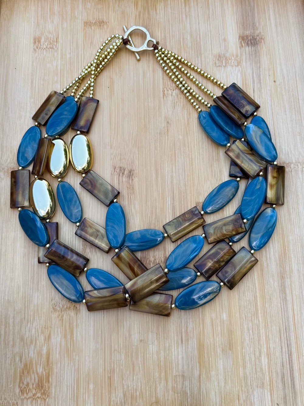 Layered Blue and Gold Statement Necklace - Women Jewelry - Picture 5 of 5